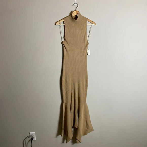 NWT Anthropologie Mock Neck Midi Dress Women's Small Cedar Tan Sleeveless Knit - Picture 6 of 16